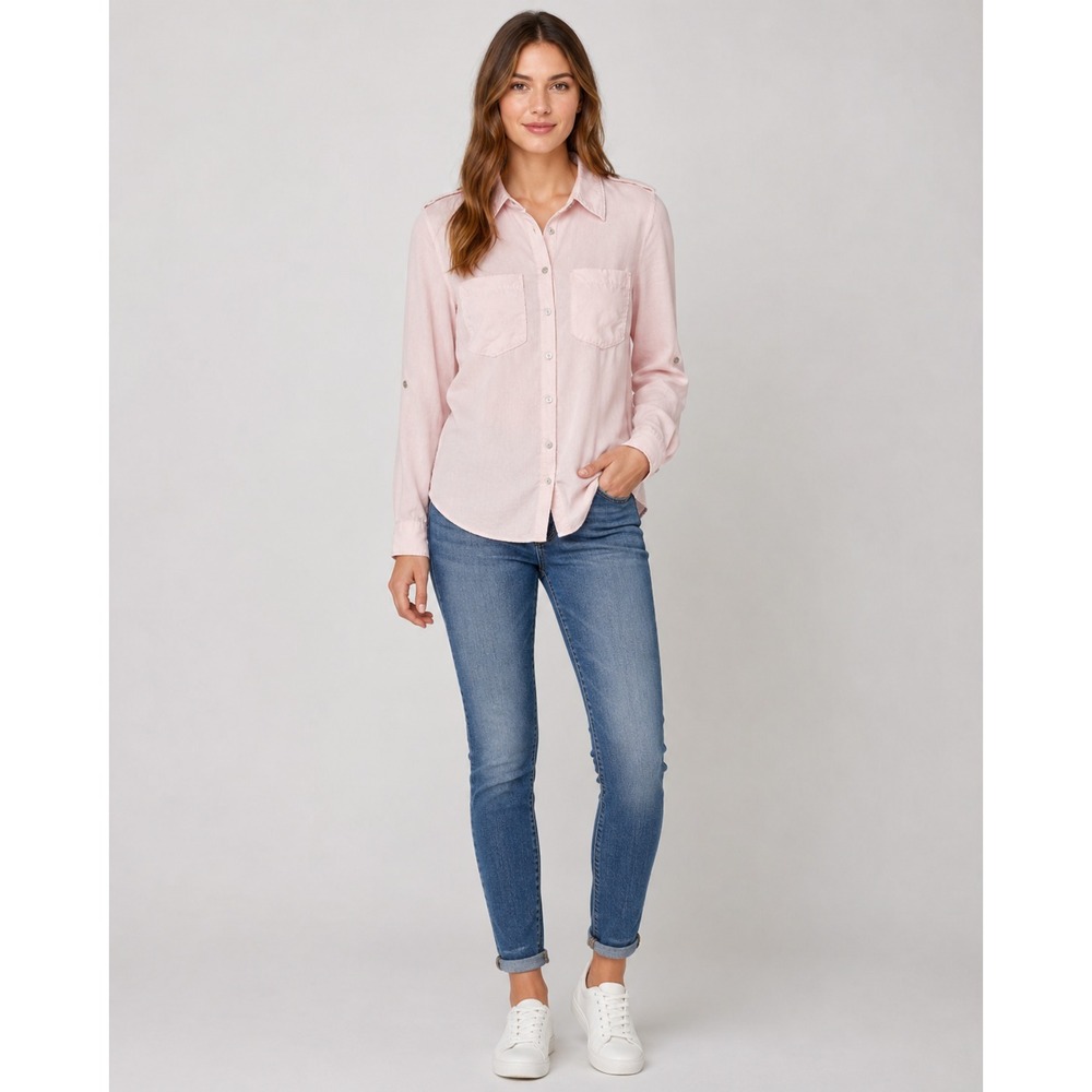 Chico's Button Front Shirt Womens Small Coquette Pink Modal Polyester Blend Soft